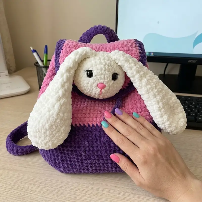 Complimentary Intermediate crochet pattern: Plush Backpack Bunny Amigurumi Pattern - Simple to follow guide