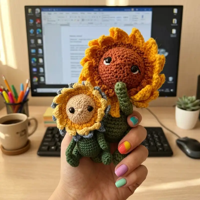 Complimentary Intermediate crochet pattern: Baby Sunflower Amigurumi Pattern - Simple to follow guide