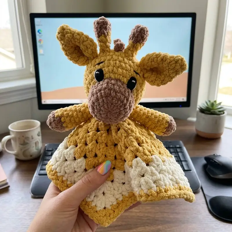 Complimentary Intermediate crochet pattern: Giraffe Lovey Blanket Amigurumi Pattern - Simple to follow guide