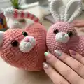 Heart Cat and Bunny Amigurumi Pattern step 2 - assembly progress