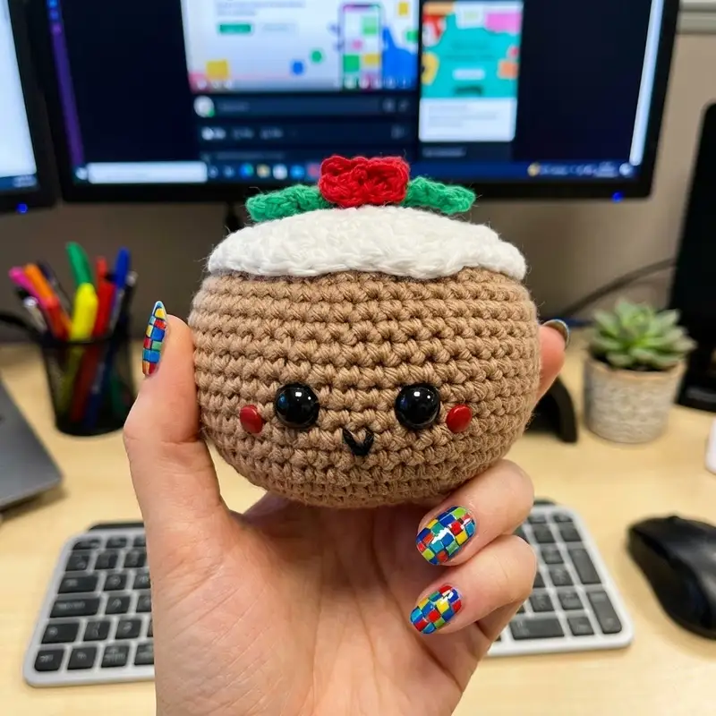 Complimentary Intermediate crochet pattern: Christmas Pudding Amigurumi Pattern - Simple to follow guide