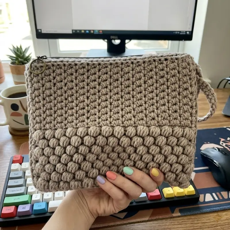 Complimentary Intermediate crochet pattern: Bobble Clutch Pattern - Simple to follow guide