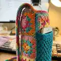 Granny Square Pocket Bottle Holder Pattern step 2 - assembly progress