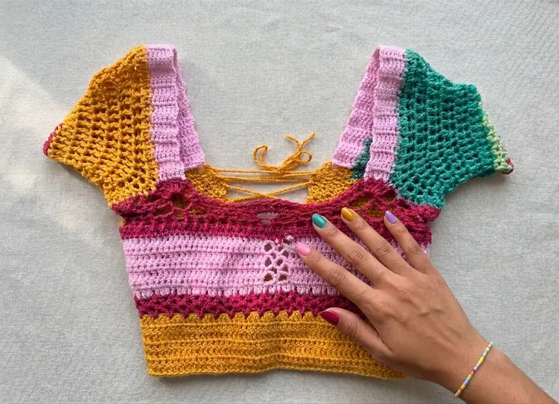 Complimentary Intermediate crochet pattern: Cropped Lace-Up Top Pattern - Simple to follow guide