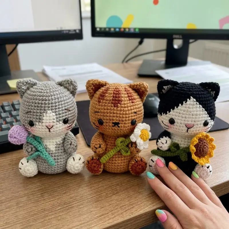 Complimentary Intermediate crochet pattern: The Cats and Flowers Amigurumi Pattern - Simple to follow guide