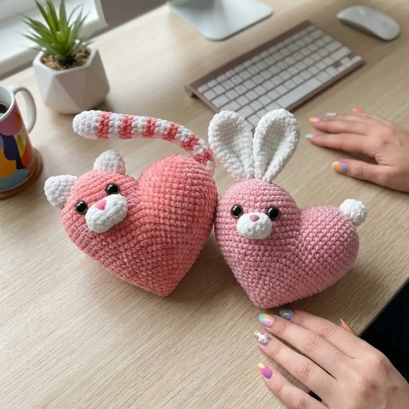 Complimentary Intermediate crochet pattern: Heart Cat and Bunny Amigurumi Pattern - Simple to follow guide