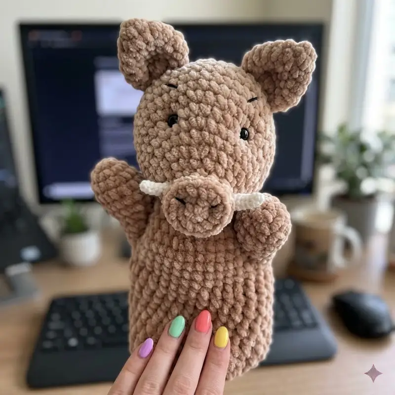 Complimentary Intermediate crochet pattern: BOAR HAND PUPPET Amigurumi Pattern - Simple to follow guide
