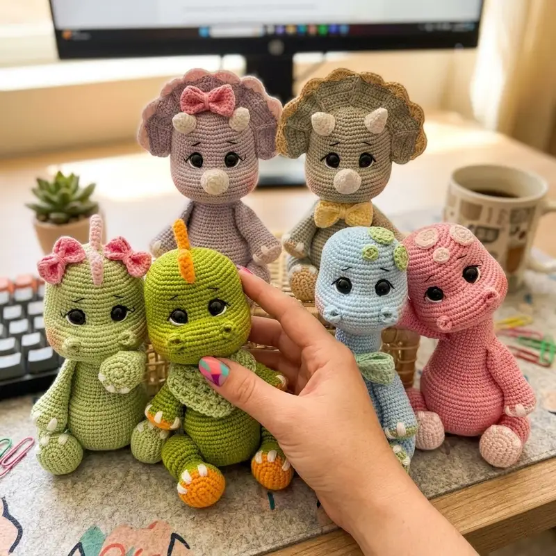 Complimentary Intermediate crochet pattern: Triceratops Noah and Poli Amigurumi Pattern - Simple to follow guide
