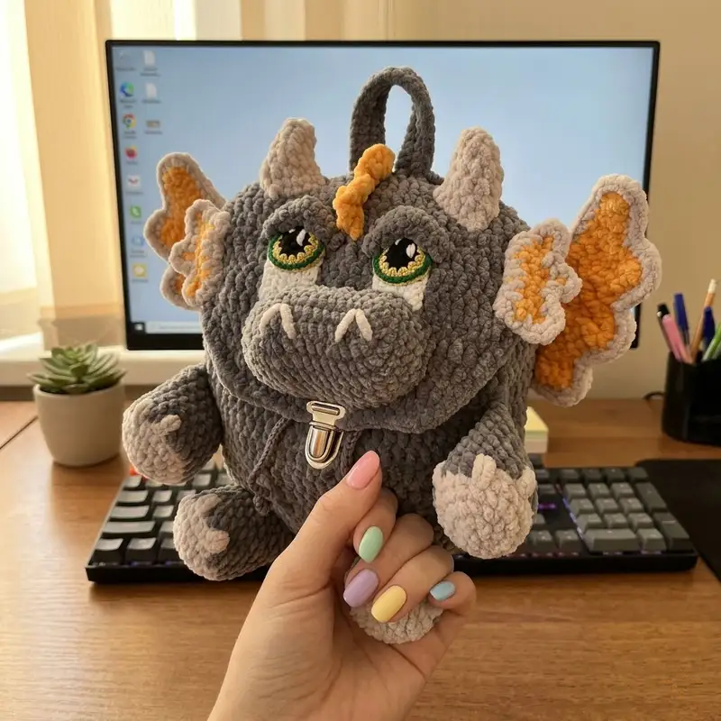 Complimentary Intermediate crochet pattern: Baby Dino Backpack Amigurumi Pattern - Simple to follow guide