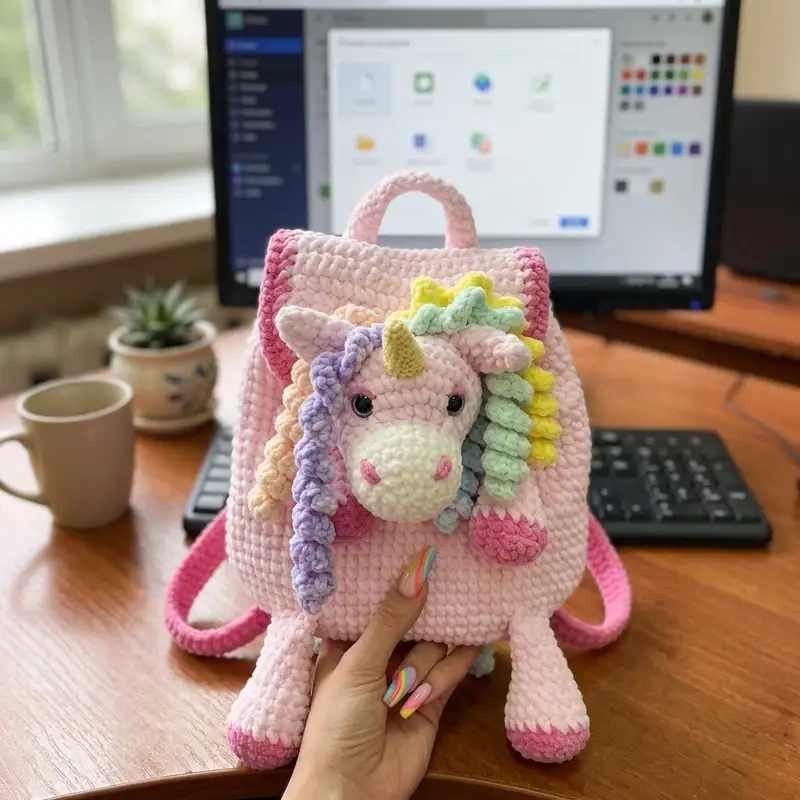 Quality crochet pattern: Plush Backpack Unicorn Amigurumi Pattern - Intermediate level guide with complete instructions