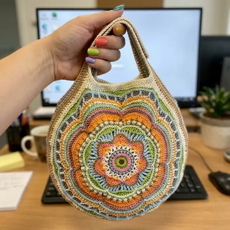 Complimentary Intermediate crochet pattern: Boho Flower Slouch Bag Pattern - Simple to follow guide
