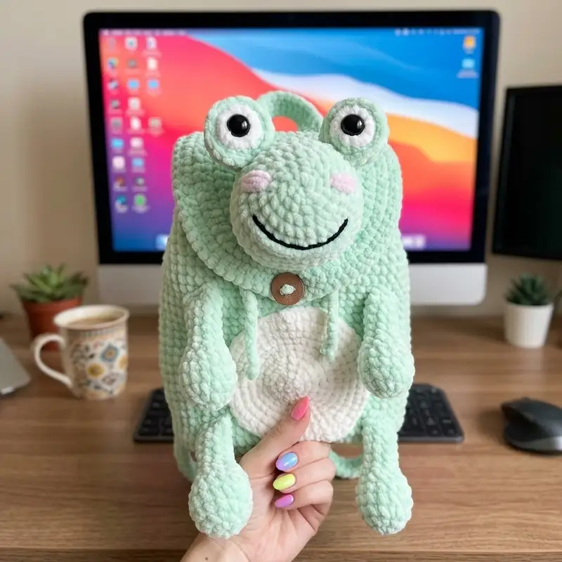Complimentary Intermediate crochet pattern: Plush Backpack Frog Amigurumi Pattern - Simple to follow guide