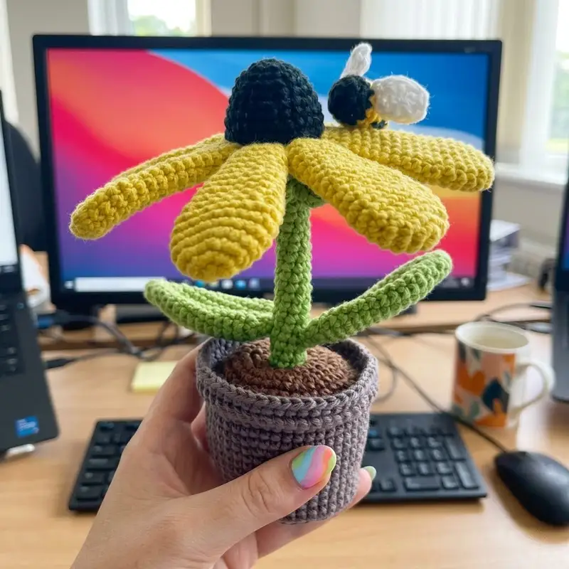 Complimentary Intermediate crochet pattern: Bumble Blossom Black Eyed Susan Amigurumi Pattern - Simple to follow guide