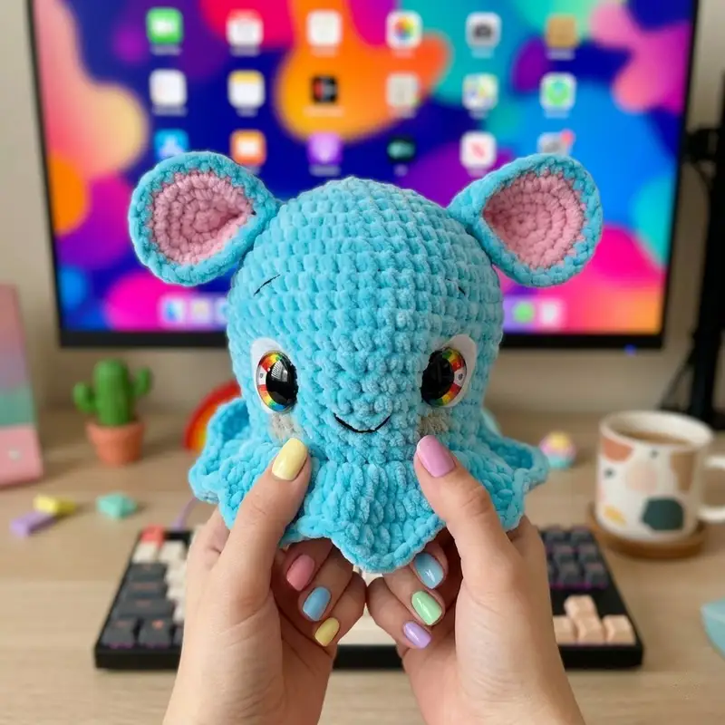 Complimentary Intermediate crochet pattern: Blue the Dumbo Octopus Amigurumi Pattern - Simple to follow guide